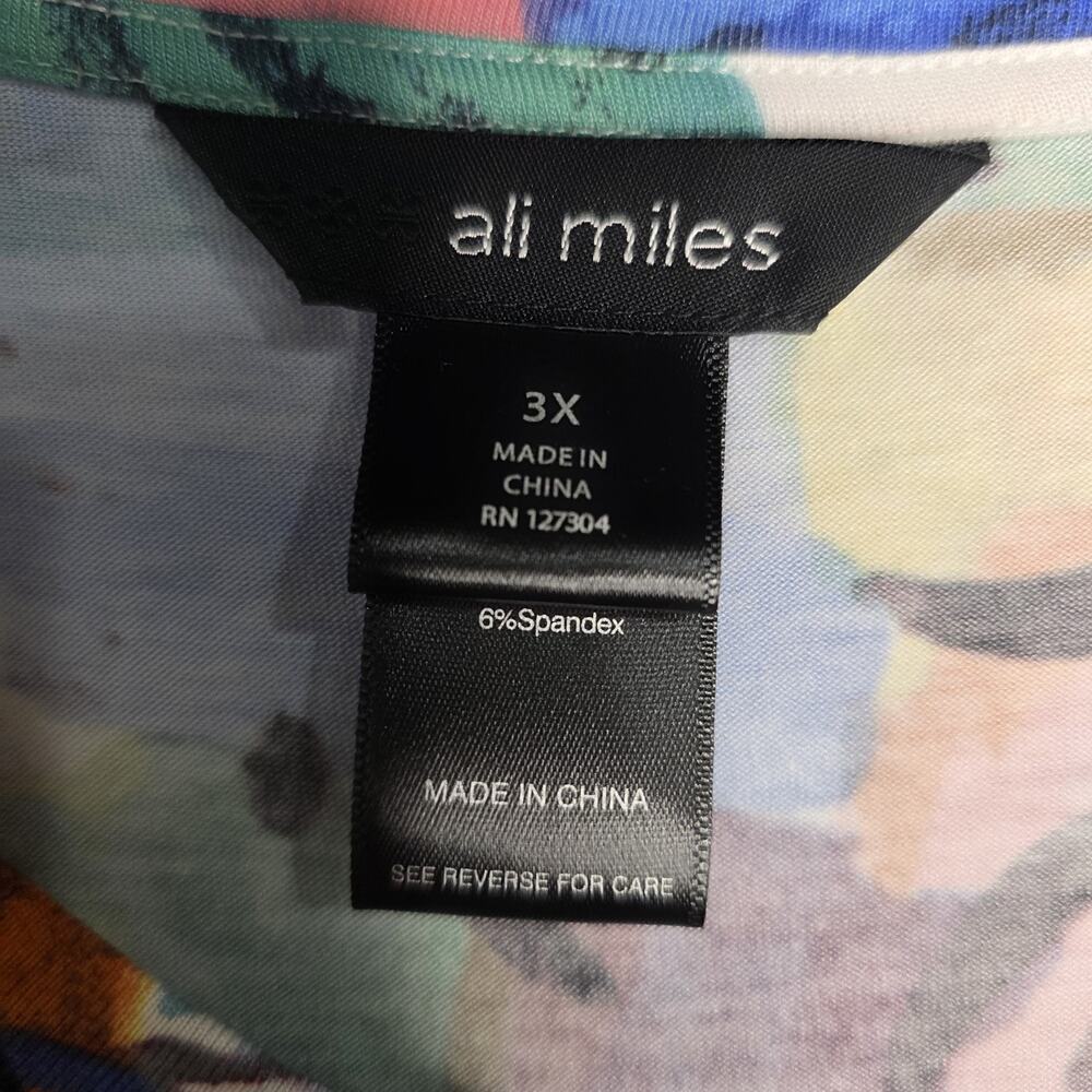 Ali Miles Womens 3X Multicolor Paint Stroke Tunic Top Drawstring Sleeve Artsy V - Picture 3 of 15